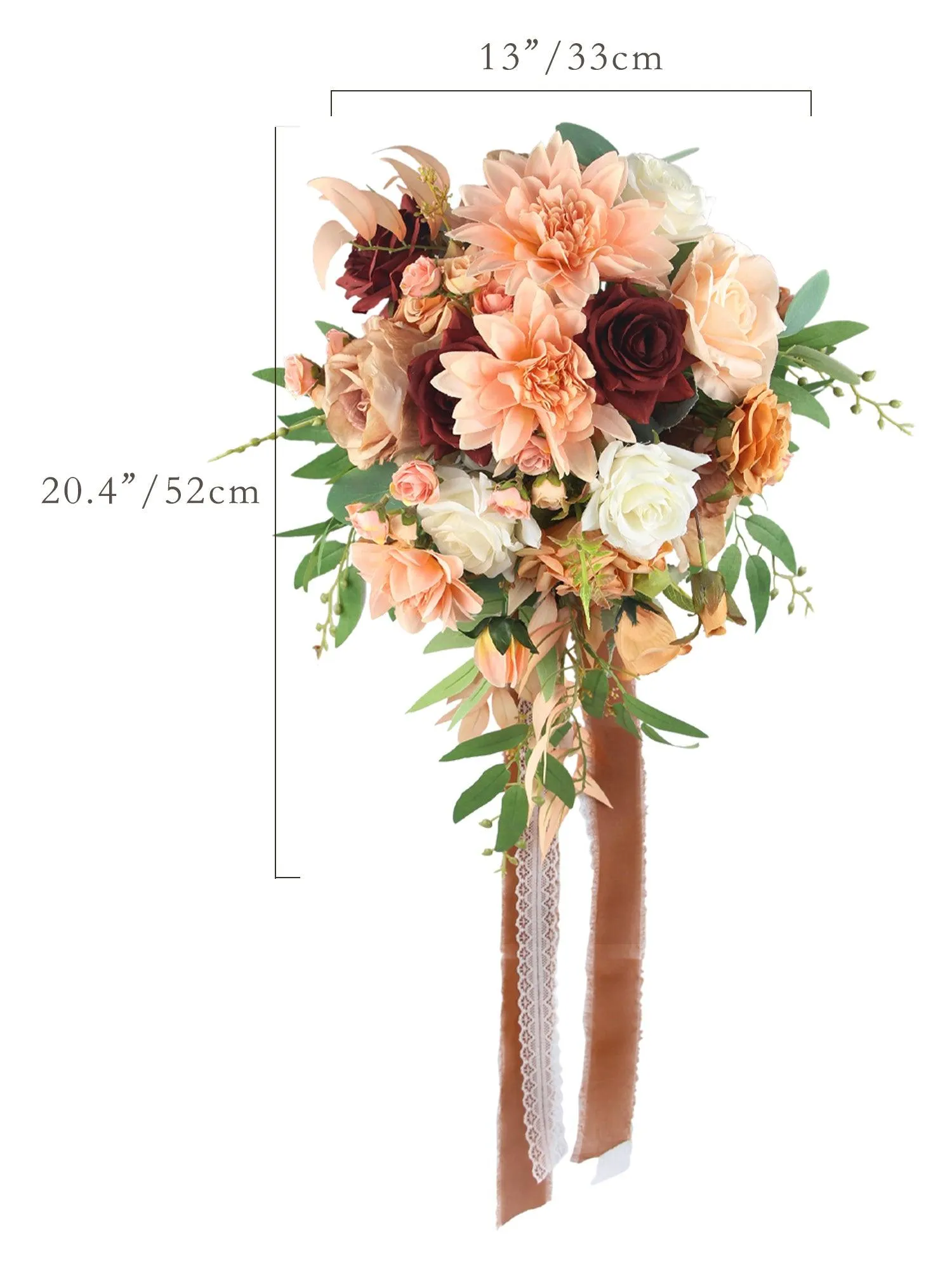 13 inch wide Coral Cascade Bridal Bouquet
