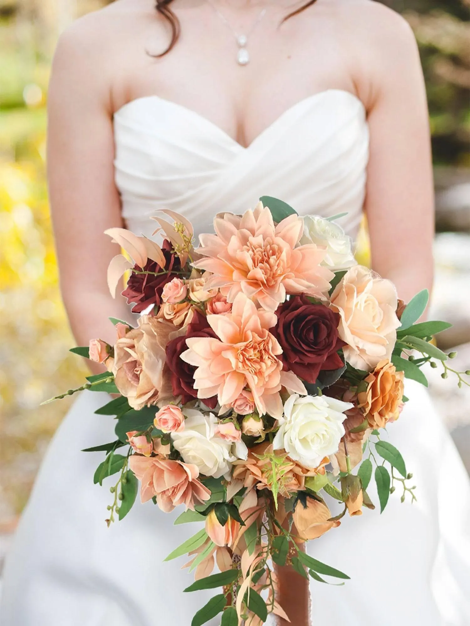 13 inch wide Coral Cascade Bridal Bouquet