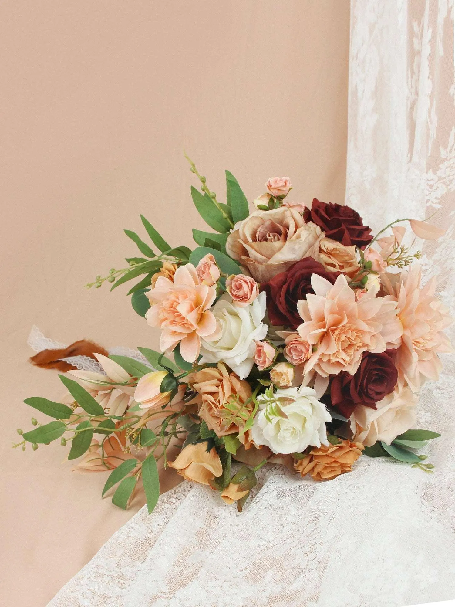 13 inch wide Coral Cascade Bridal Bouquet