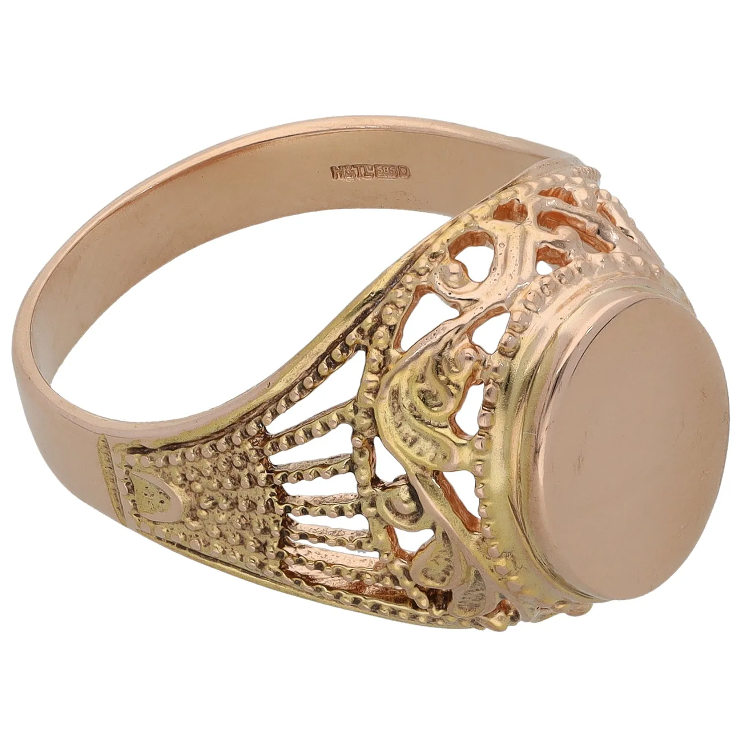 14ct Rose Gold Patterned Signet Ring Size R