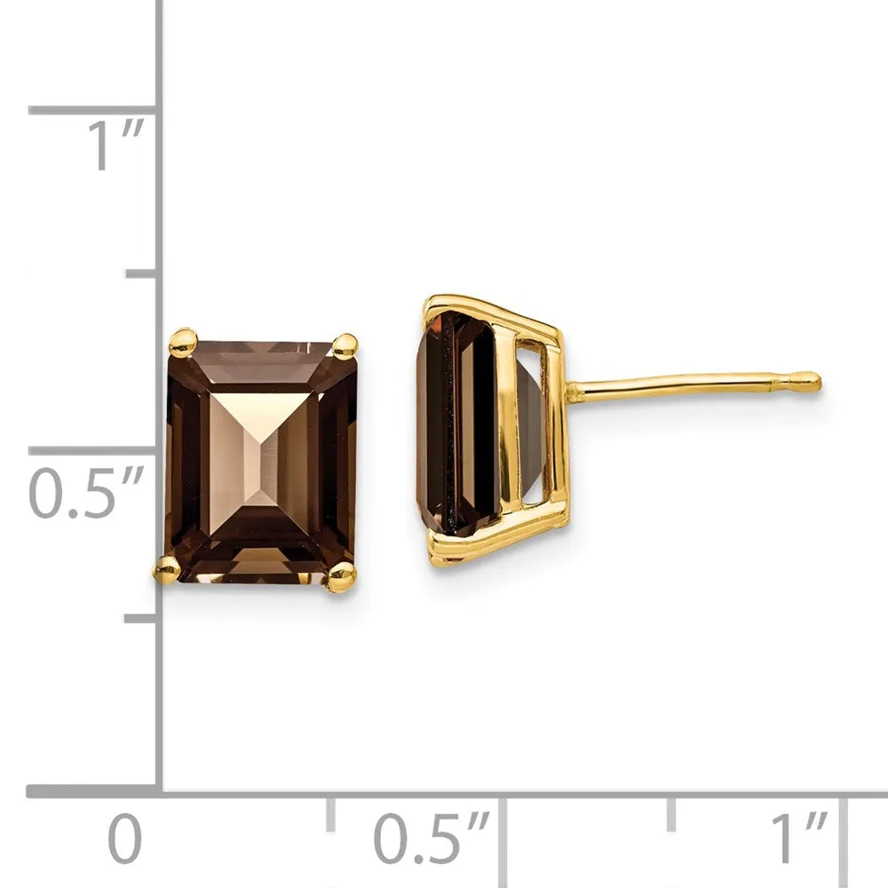 14k 9x7 Emerald Smoky Quartz Earrings