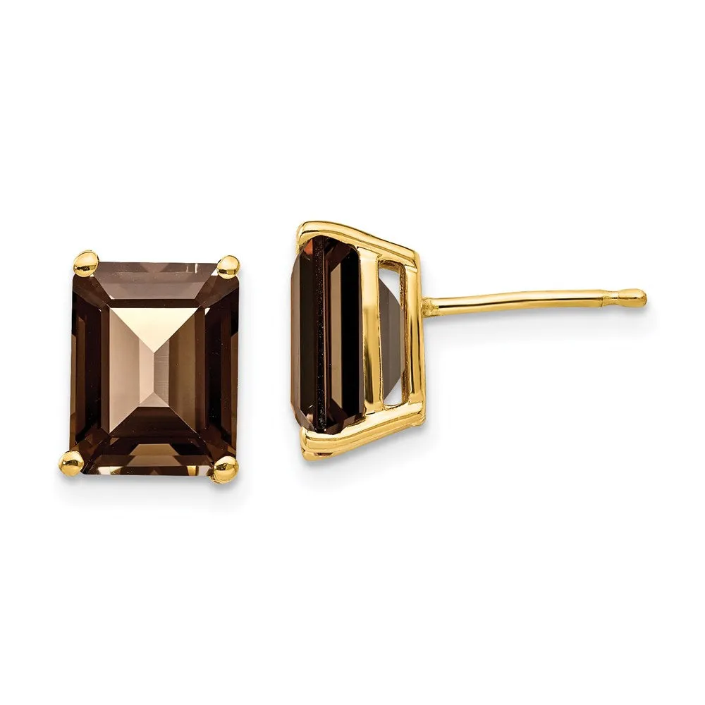 14k 9x7 Emerald Smoky Quartz Earrings