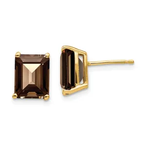 14k 9x7 Emerald Smoky Quartz Earrings