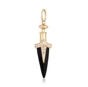 14K ONYX AND DIAMOND PAVE SWORD CHARM