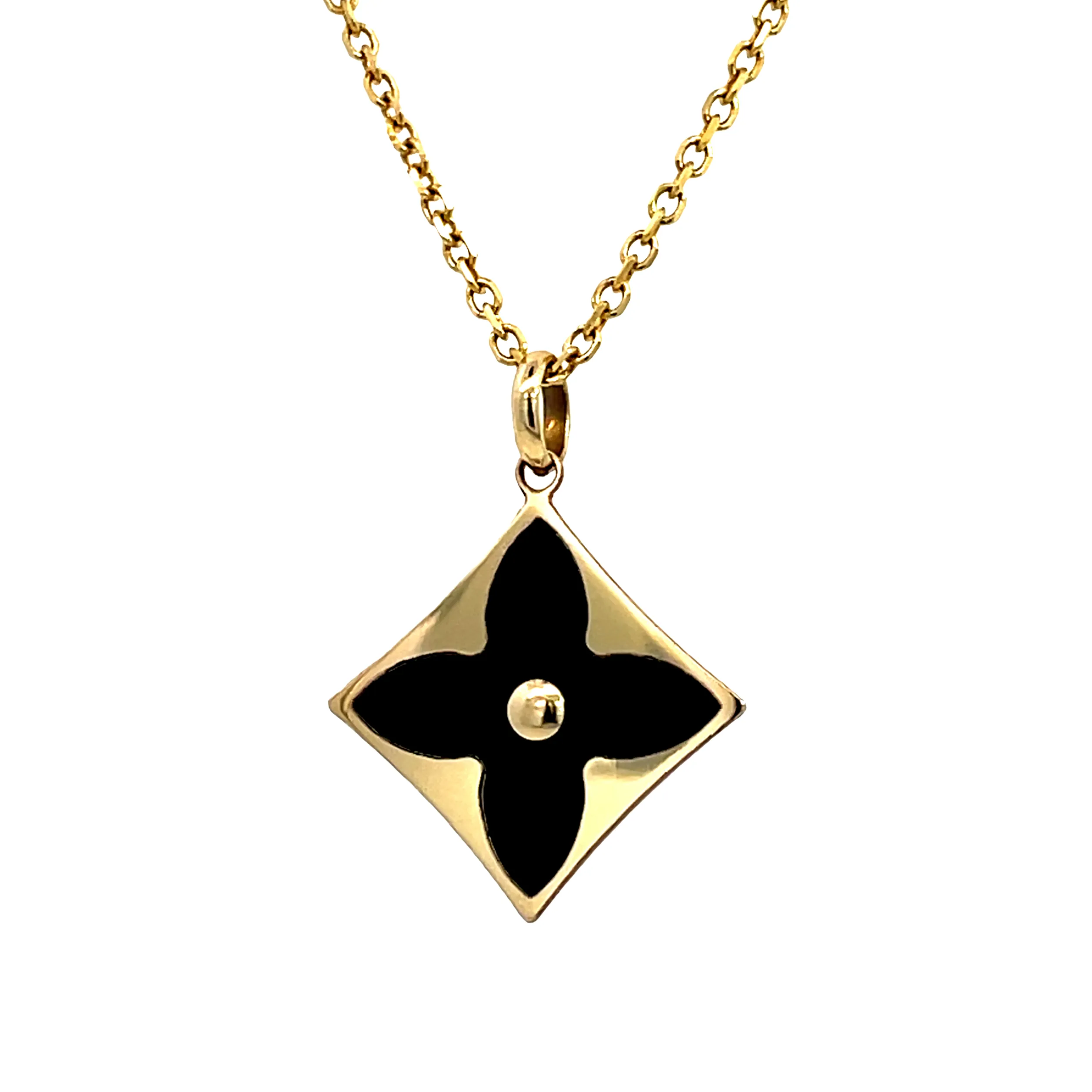 14K Onyx Flower Charm Necklace