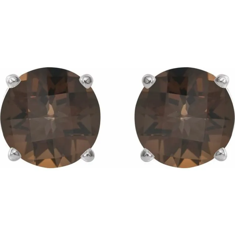 14K White 7 mm Natural Smoky Quartz Stud Earrings