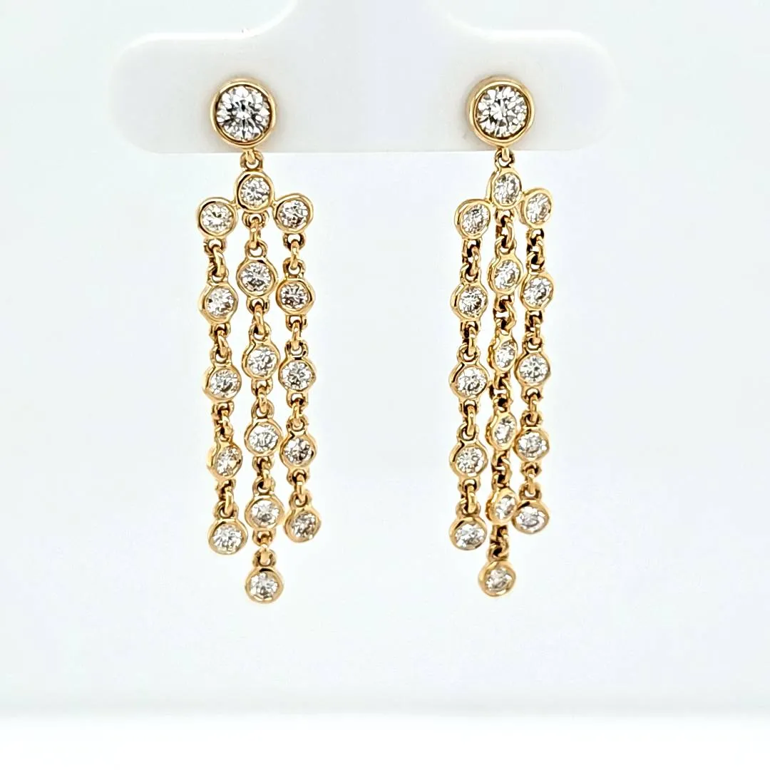 14k Yellow Gold 1.40ctw Bezel Diamond Chain Dangle Earrings (I8105)
