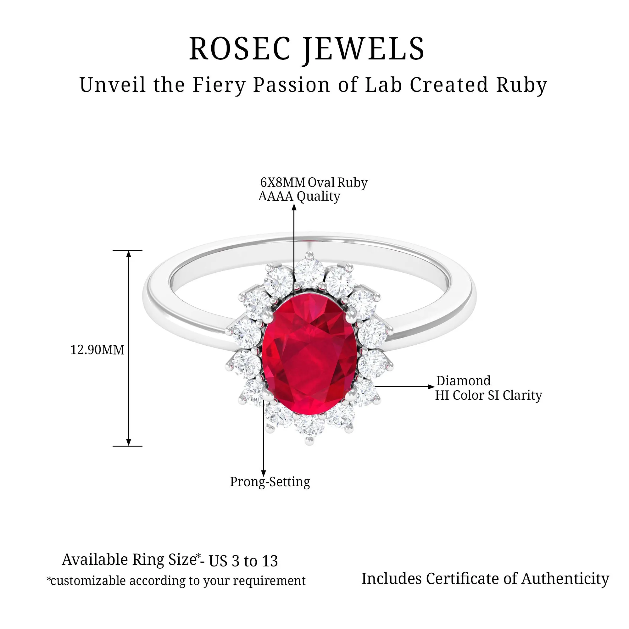 1.50 CT Princess Diana Inspired Created Ruby and Diamond Ring