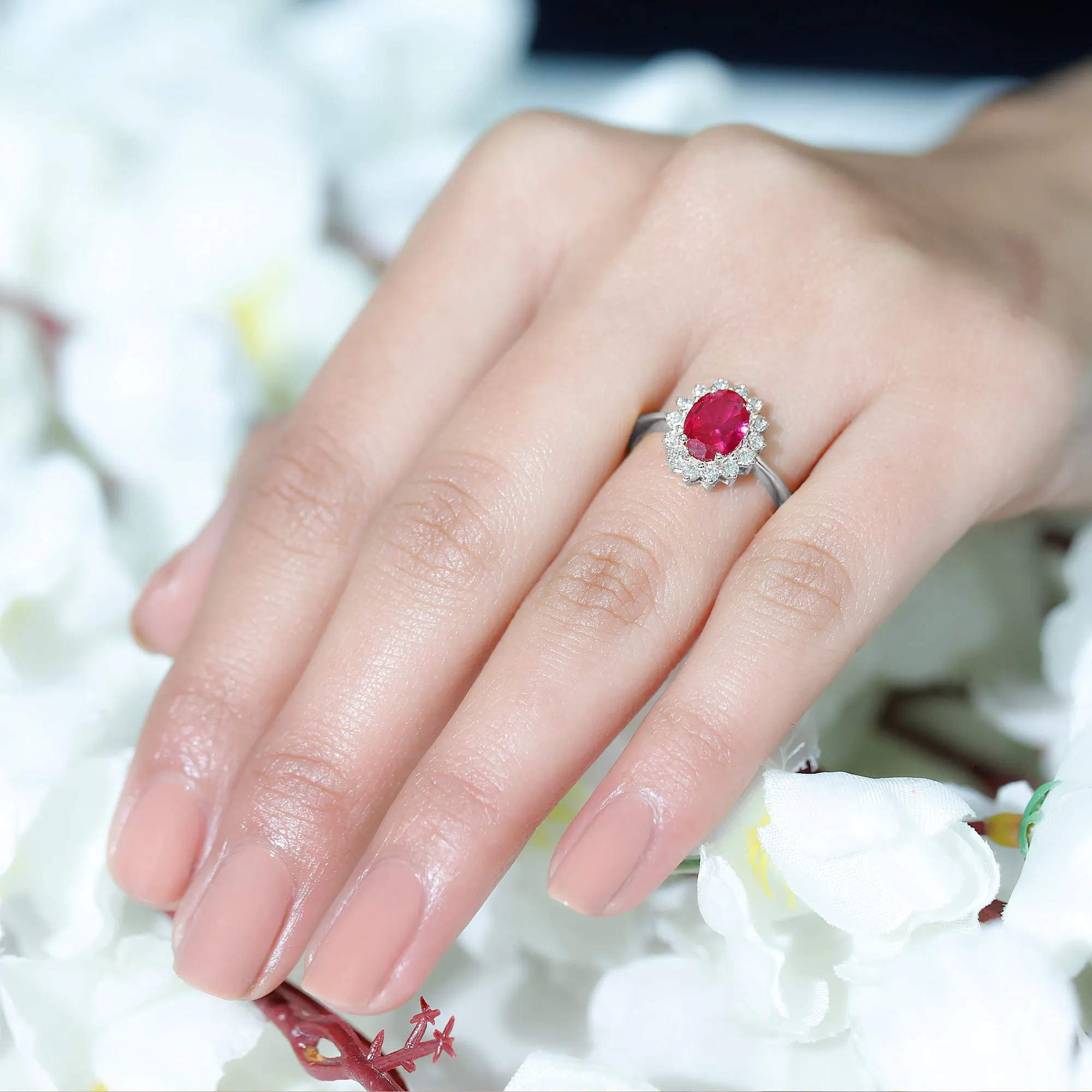 1.50 CT Princess Diana Inspired Created Ruby and Diamond Ring