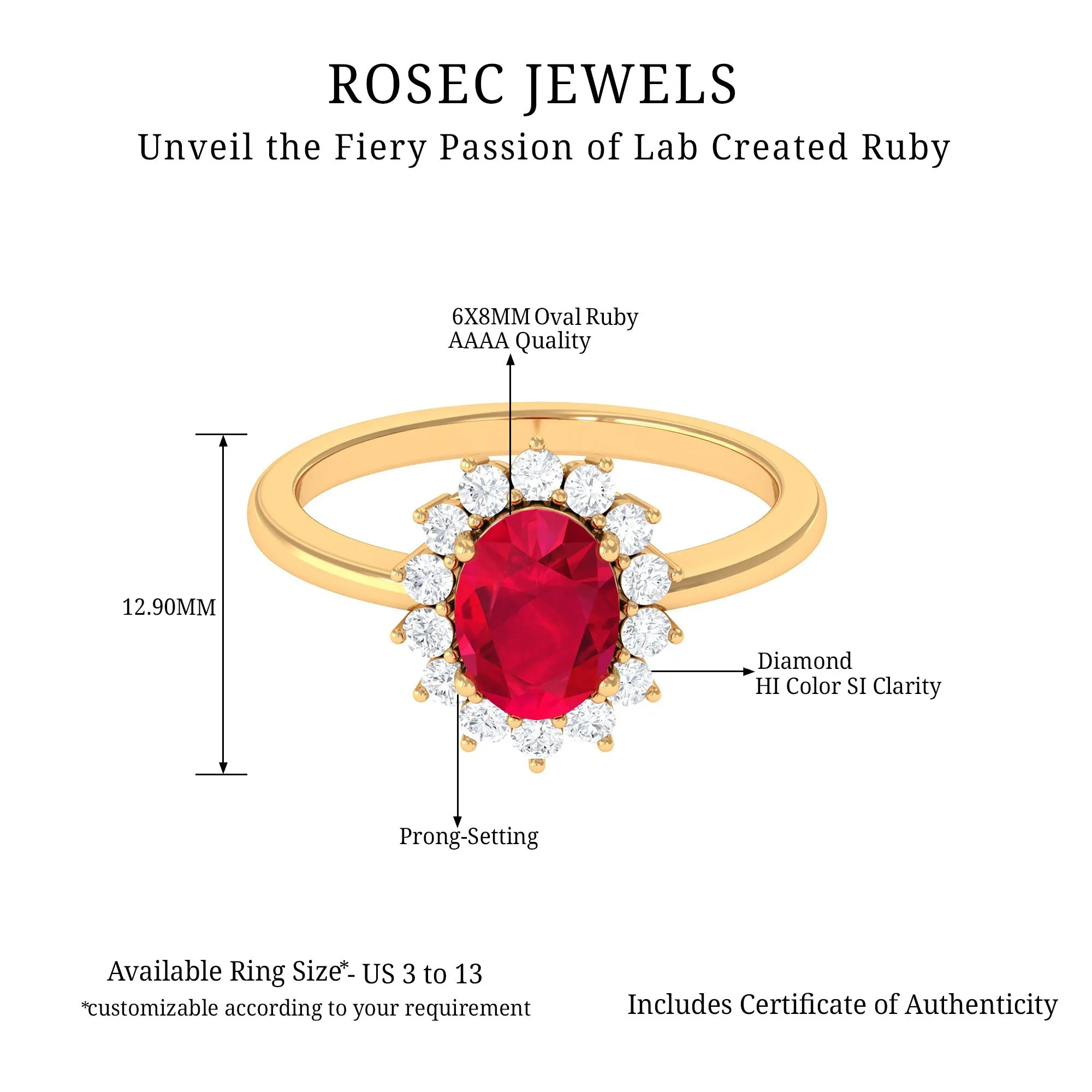 1.50 CT Princess Diana Inspired Created Ruby and Diamond Ring