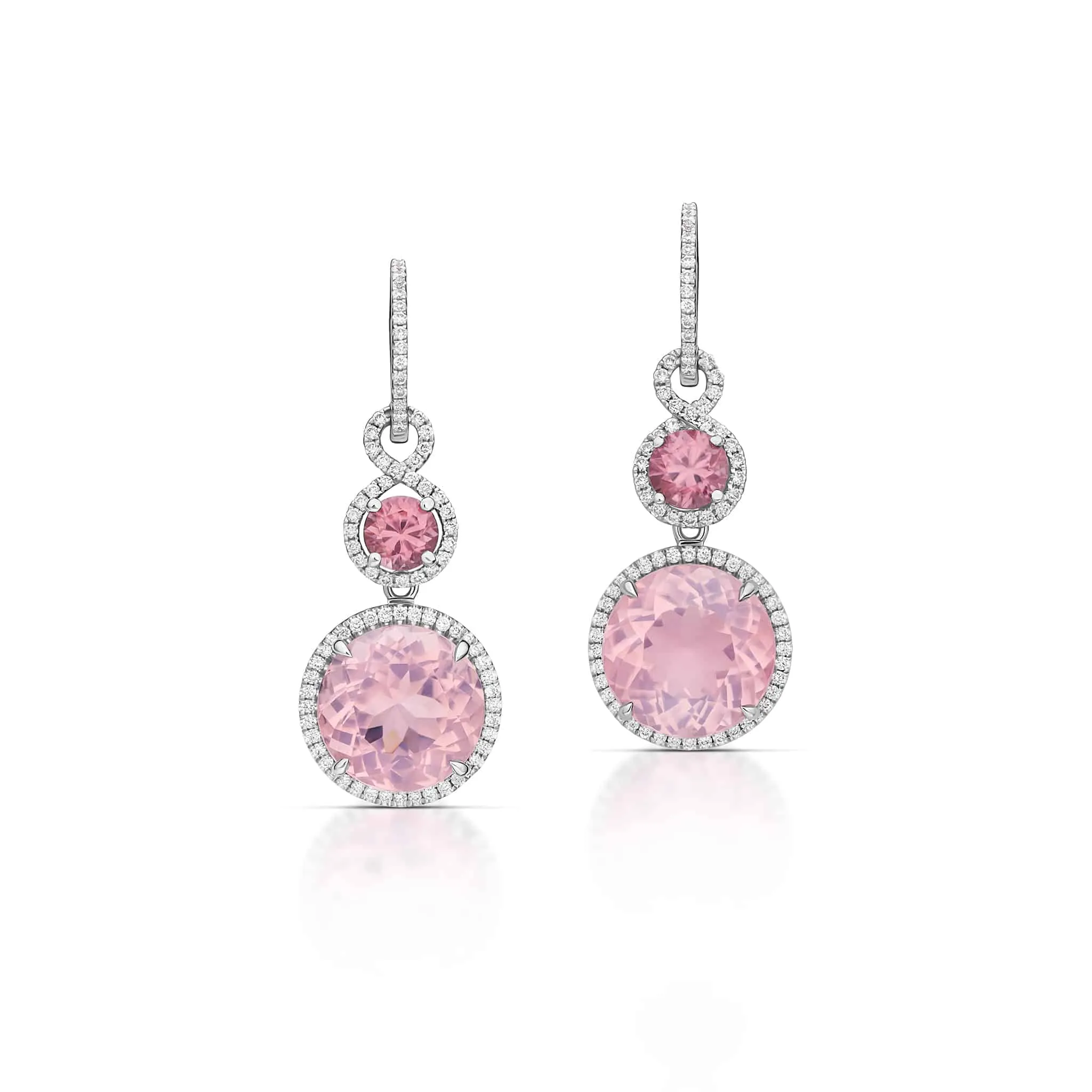 19.82 Carat Rose Quartz, Zircon, and Diamond Earrings