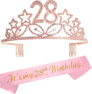28th Birthday Gifts for Women, 28th Birthday Tiara and Sash, HAPPY 28th Birthday Party