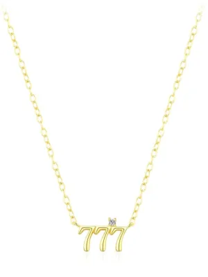 777 Gold Necklace, 18K Gold Plated Zircon, Hypoallergenic Dainty 925 Sterling Silver Necklace