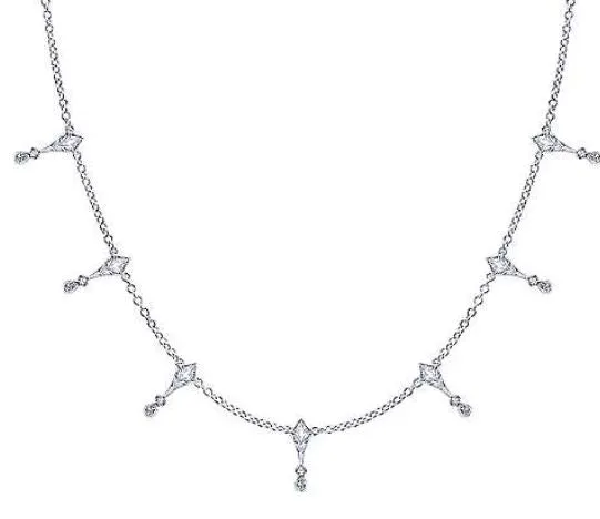 925 Sterling Silver Kite and White Sapphire Station Necklace