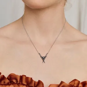 ABJURE. Crossed Swords & Onyx Heart Necklace - Silver
