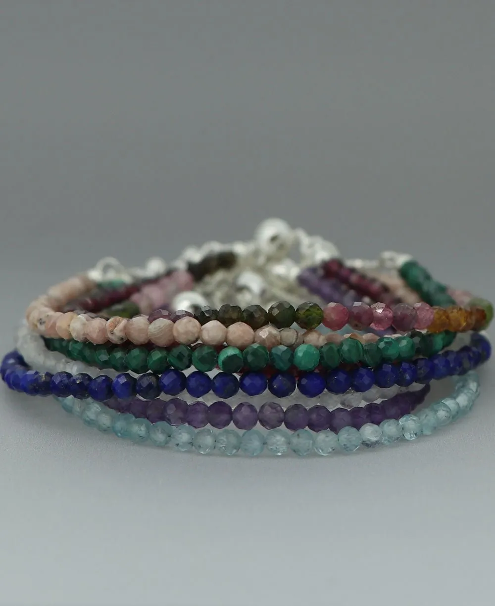 Adjustable Sterling Silver Bolo Bracelet with Dainty Gemstone Beads
