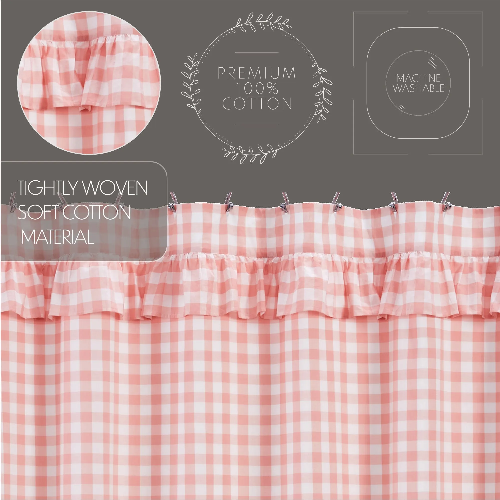 Annie Buffalo Coral Check Ruffled Shower Curtain 72x72