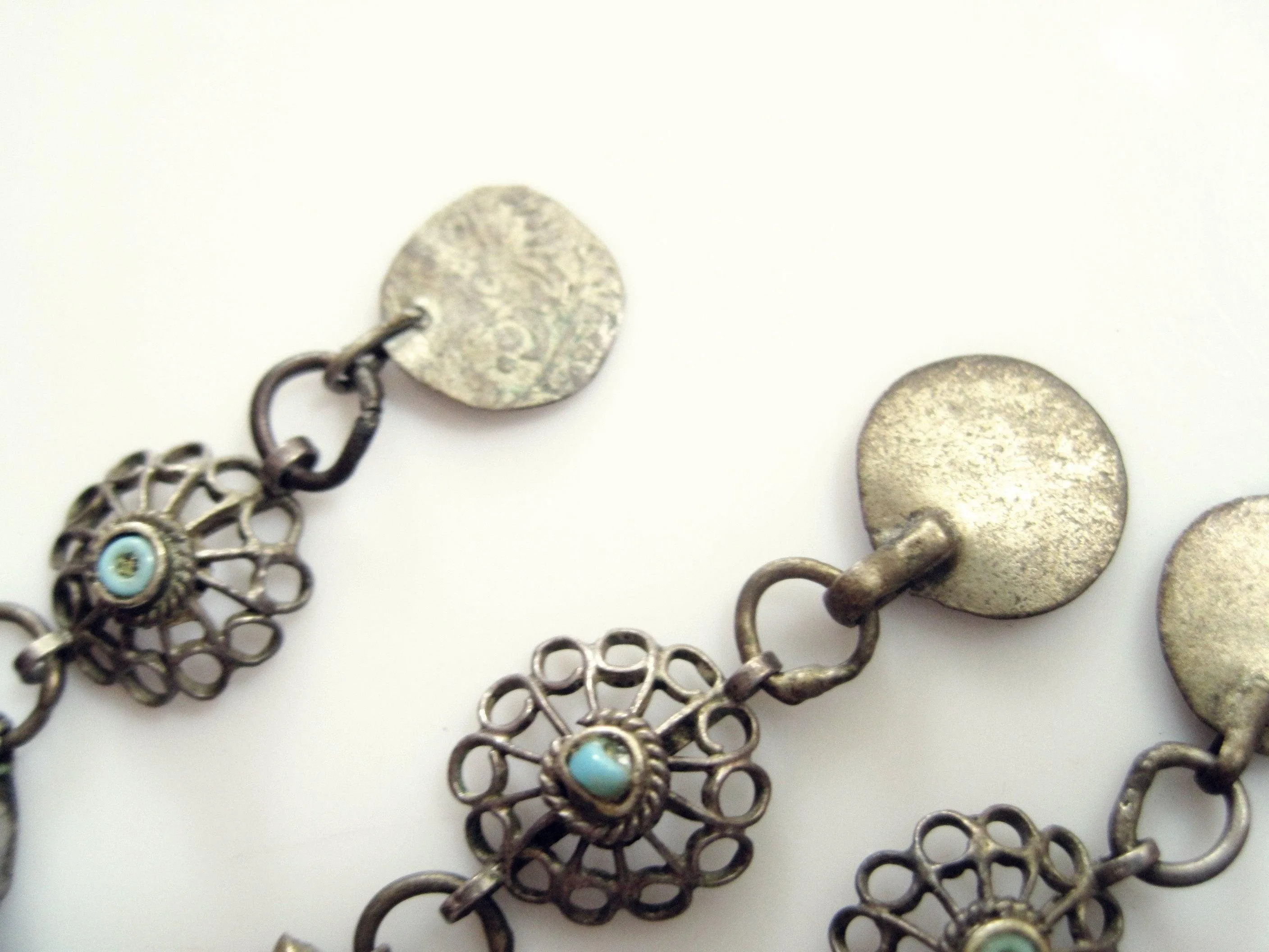 Antique Balkan Ottoman Silver and Blue Beads Choker Necklace