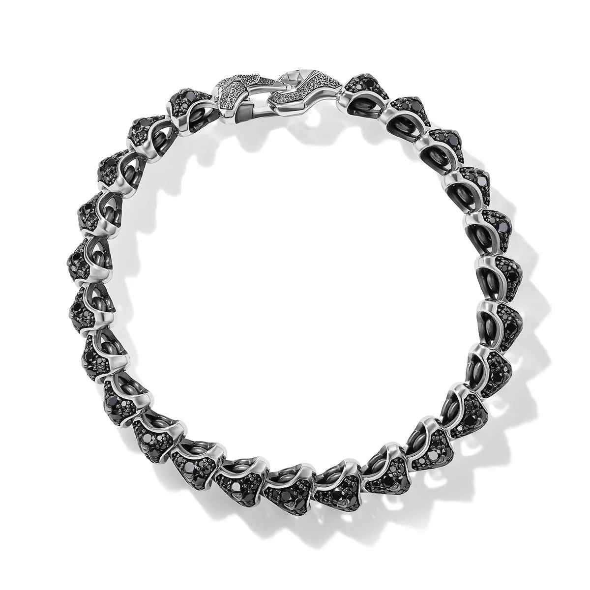 Armory Link Bracelet in Sterling Silver with Pave Black Diamonds