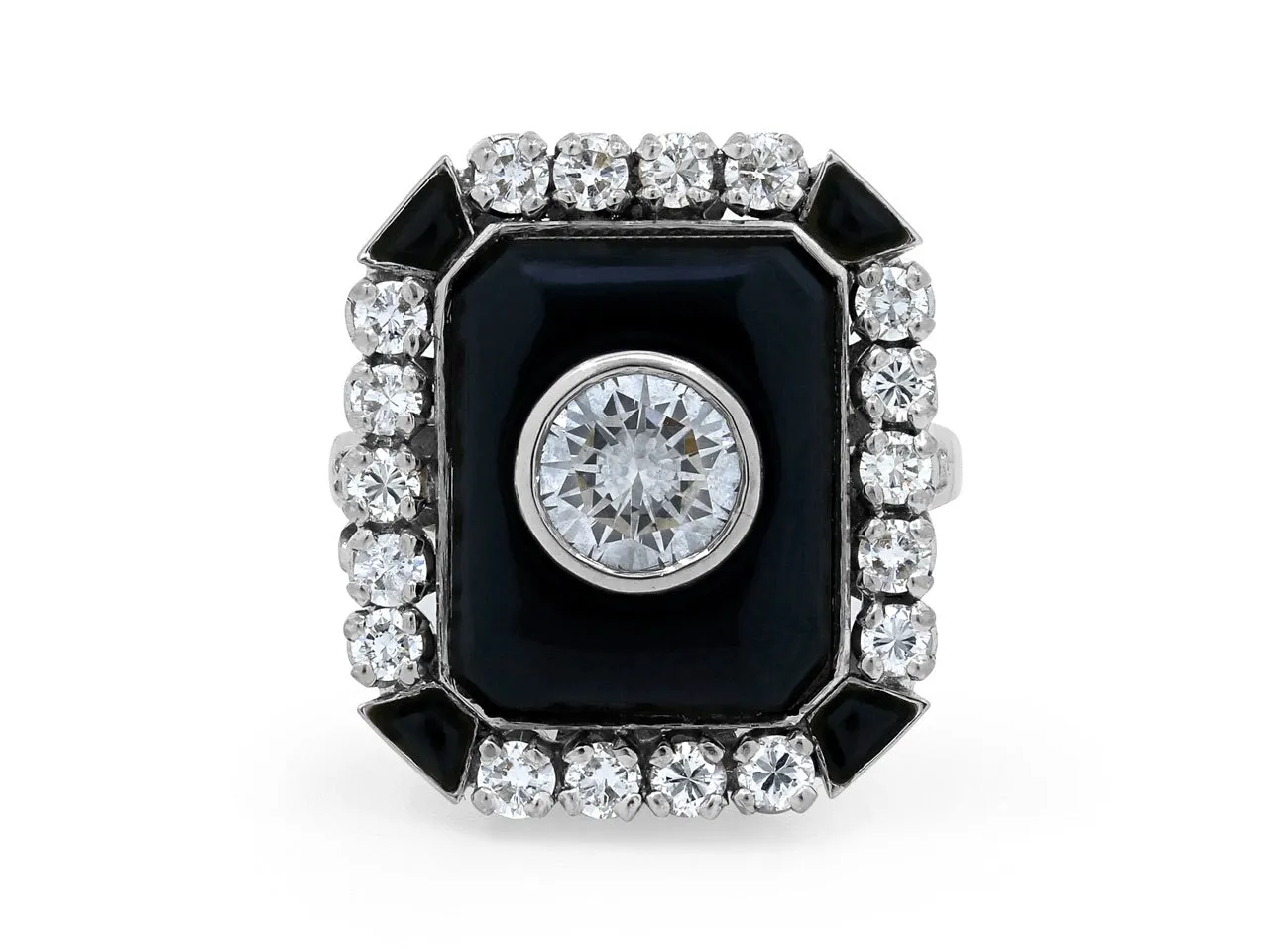 Art Deco-Style Diamond and Onyx Ring in 18K White Gold