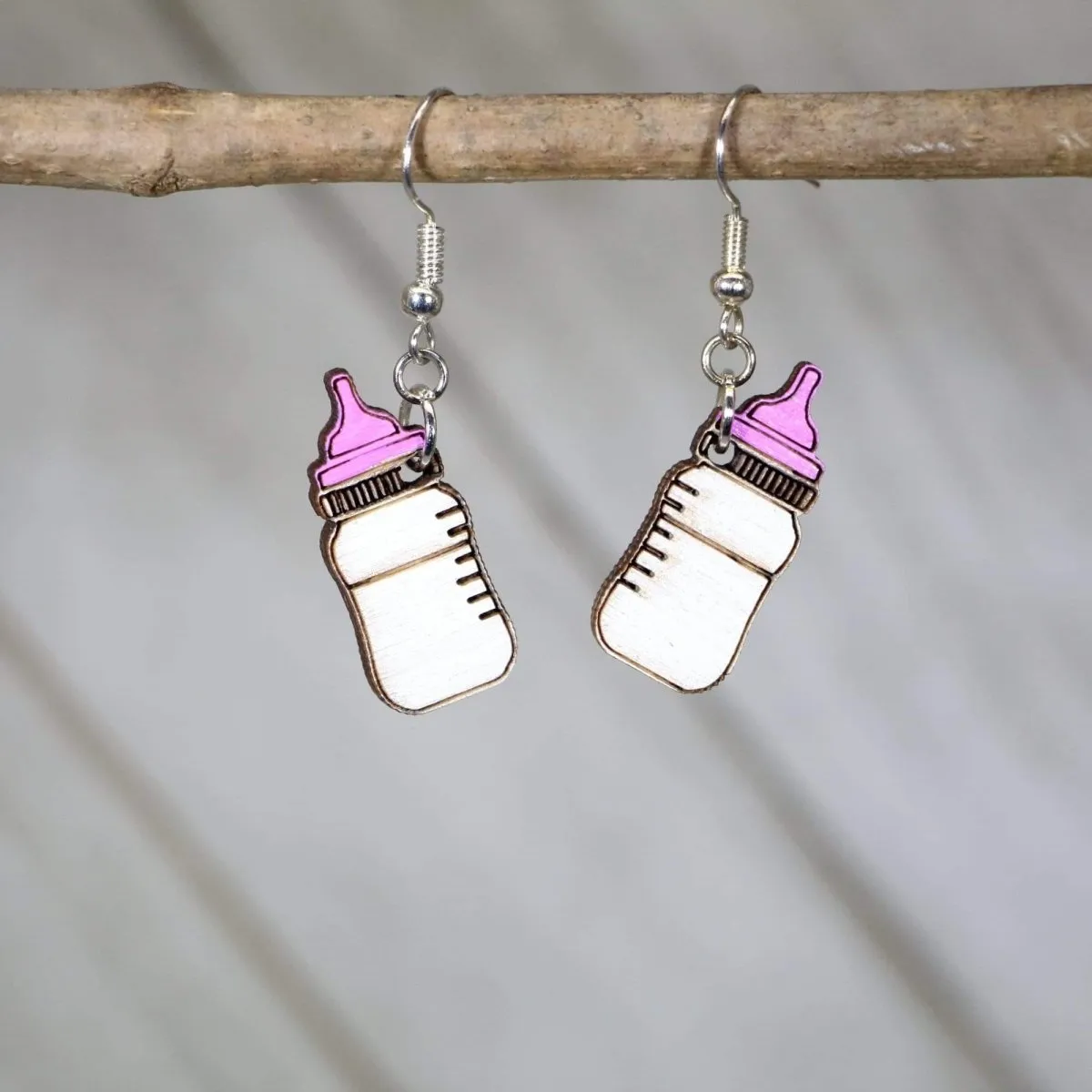 Baby Bottle Wooden Dangle Earrings by Cate's Concepts, LLC