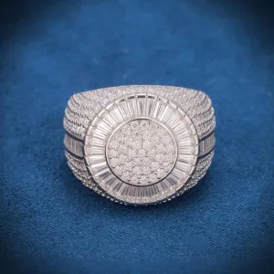 Baguette Circle Signet Moissanite Ring 14K Gold