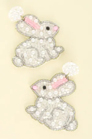 Beaded Bunny Earrings White