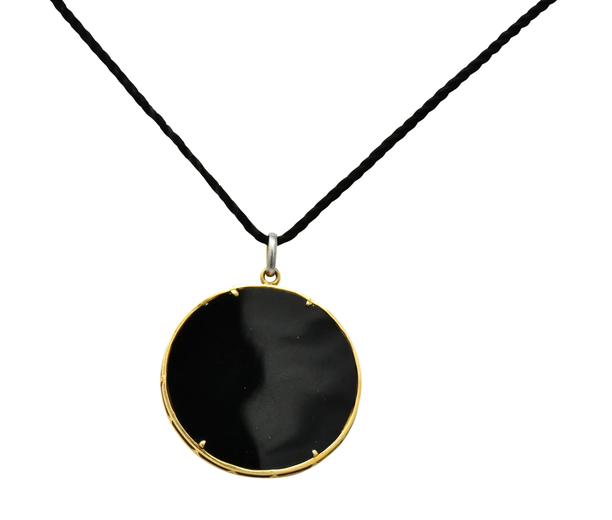 Belle Époque Diamond Onyx Platinum-Topped 18 Karat Gold French Flower Garden Pendant Necklace