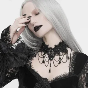 Black Chain Design Broad Lace Gothic Choker