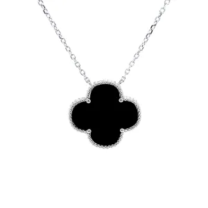 Black Onyx Clover Necklace in Silver