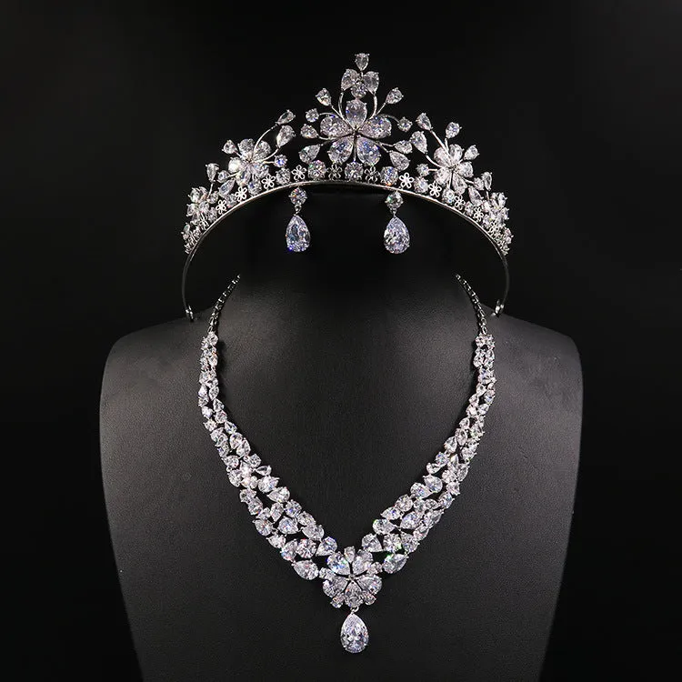 Bride Head Dress Crown Necklace Three Piece Earrings