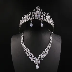Bride Head Dress Crown Necklace Three Piece Earrings