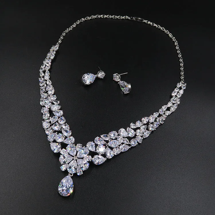Bride Head Dress Crown Necklace Three Piece Earrings