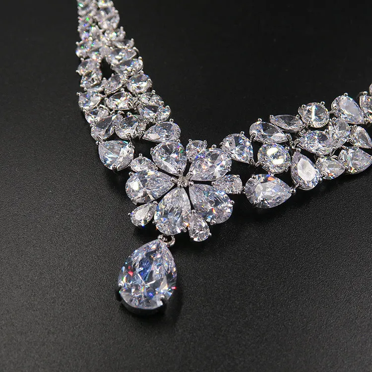 Bride Head Dress Crown Necklace Three Piece Earrings