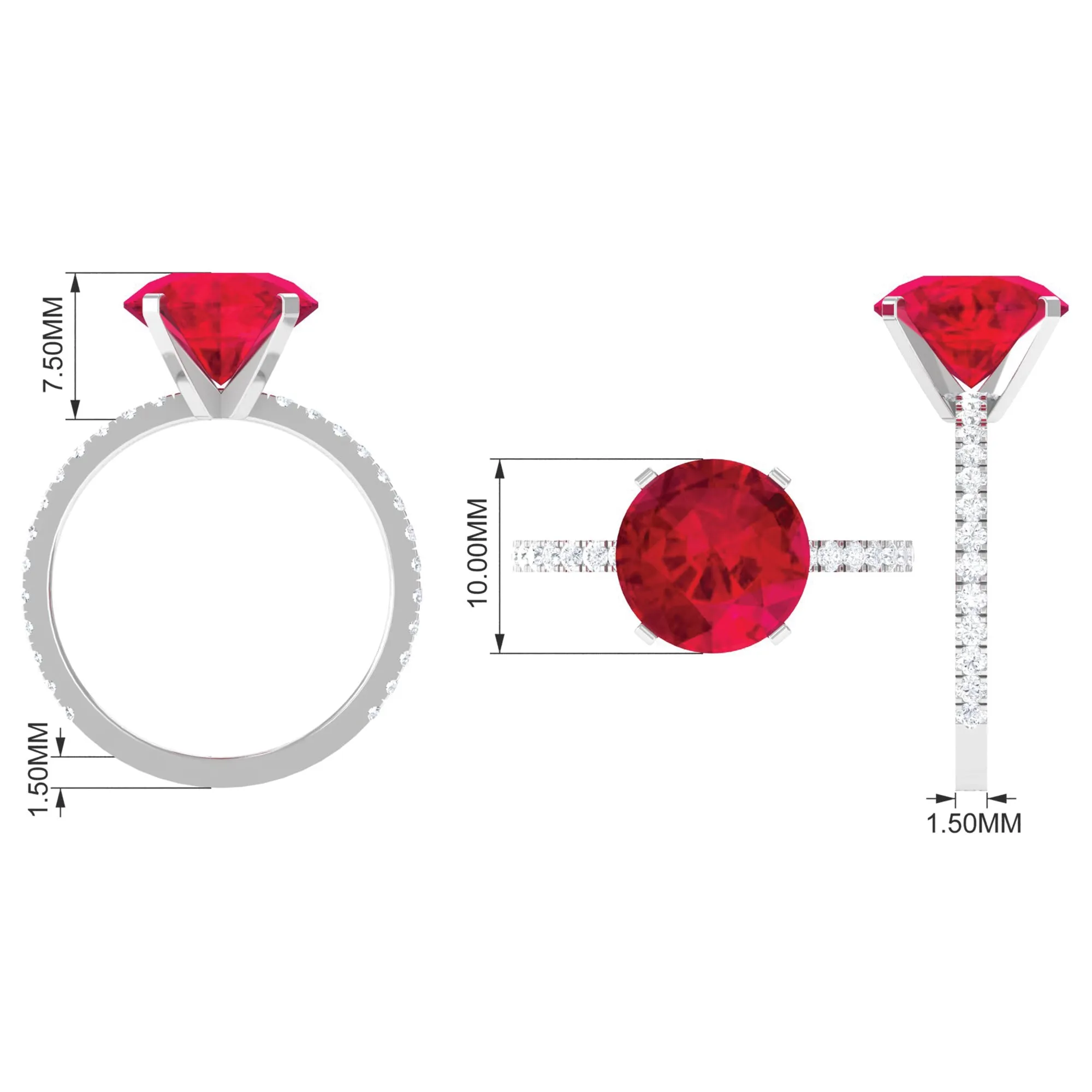 Created Ruby Solitaire Ring with Diamond Side Stones