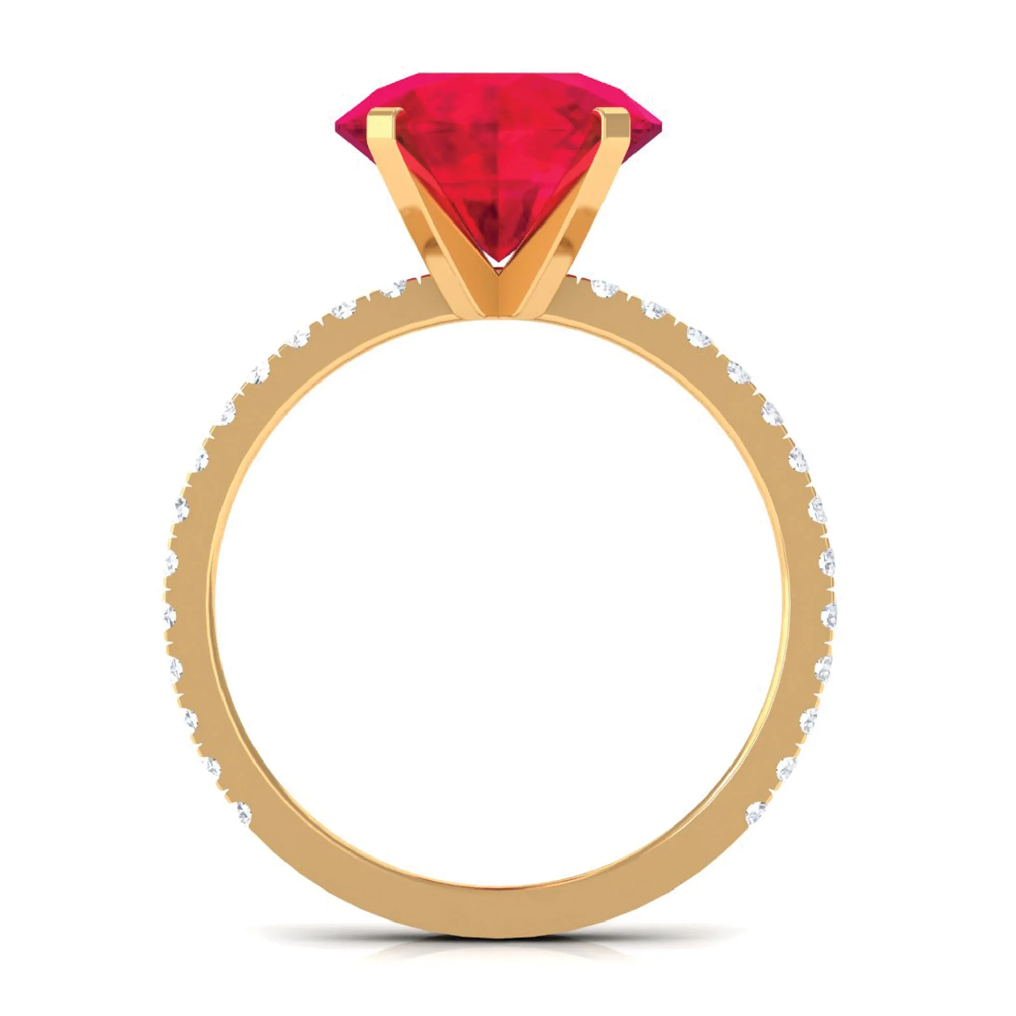 Created Ruby Solitaire Ring with Diamond Side Stones