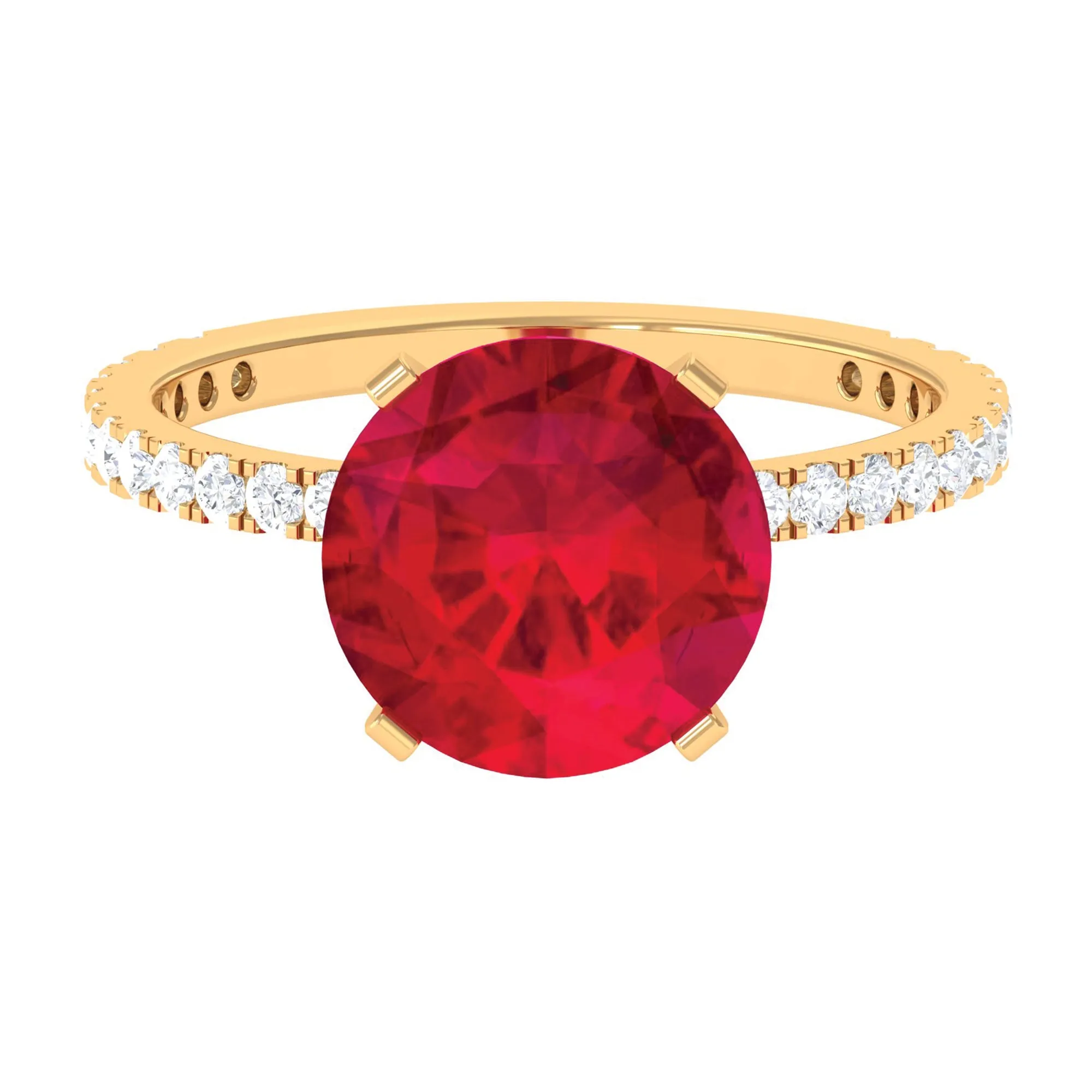 Created Ruby Solitaire Ring with Diamond Side Stones