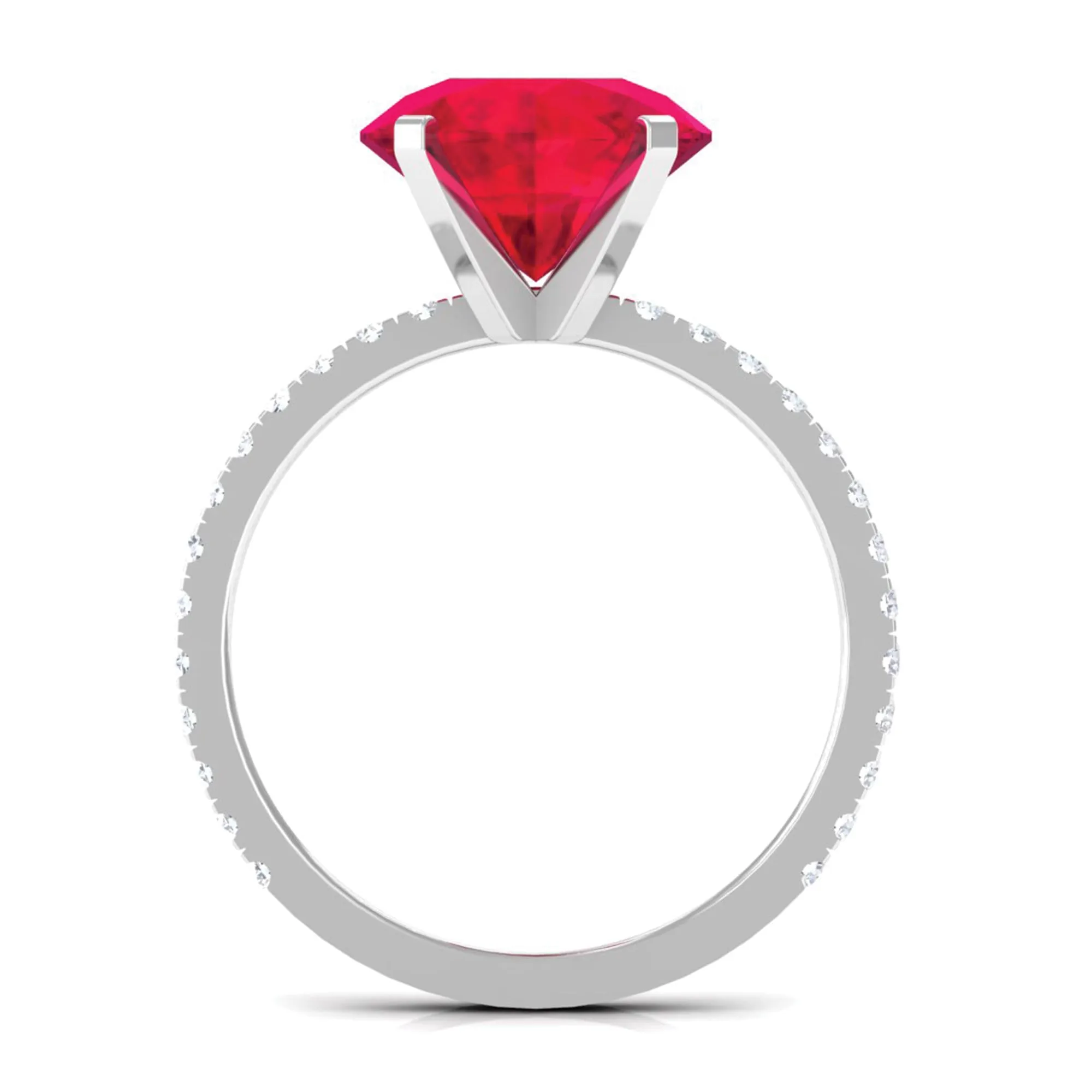 Created Ruby Solitaire Ring with Diamond Side Stones