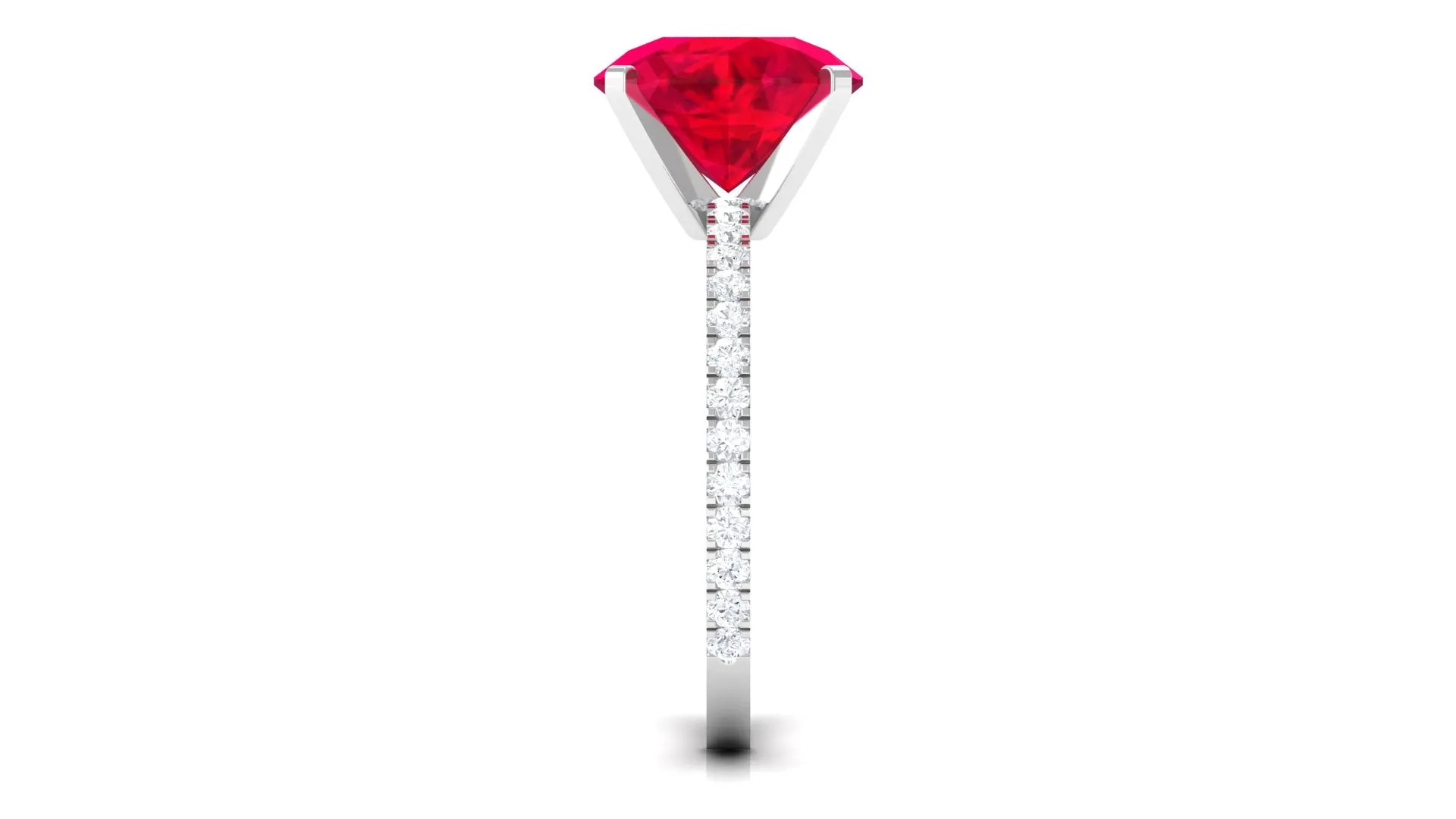 Created Ruby Solitaire Ring with Diamond Side Stones