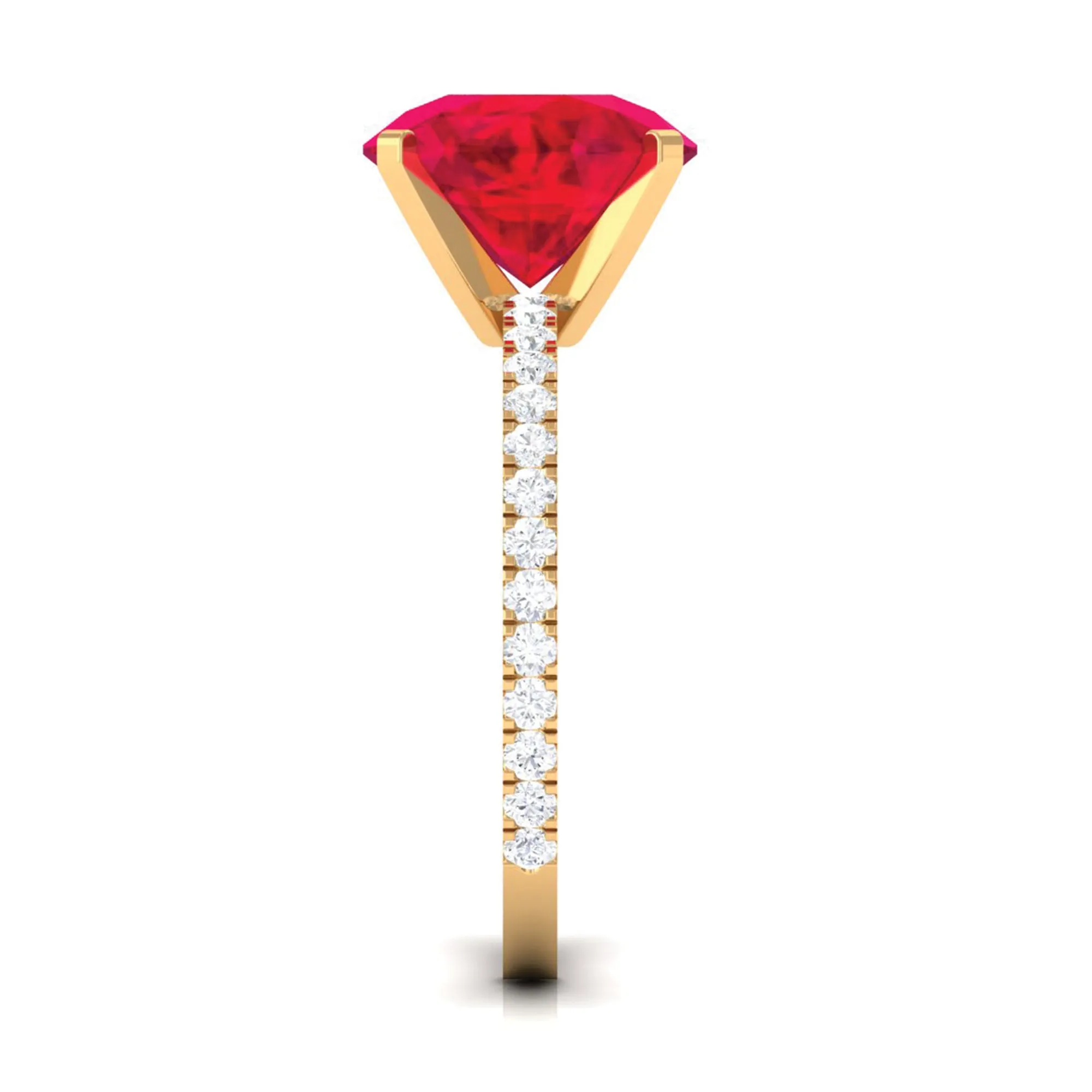 Created Ruby Solitaire Ring with Diamond Side Stones