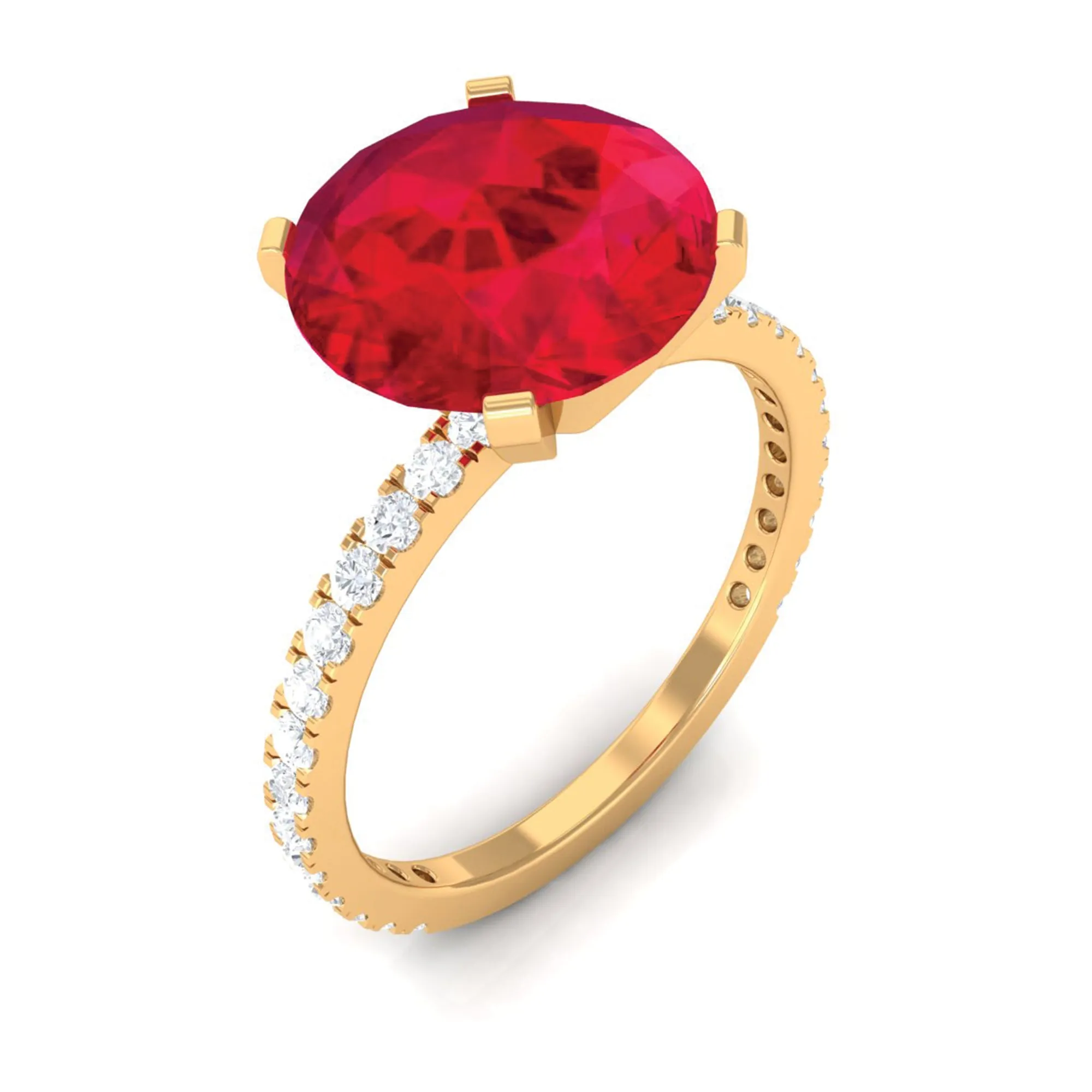 Created Ruby Solitaire Ring with Diamond Side Stones