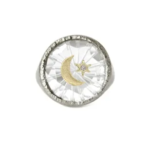 Crescent Star Signet - 14ky Gold, Silver   Quartz