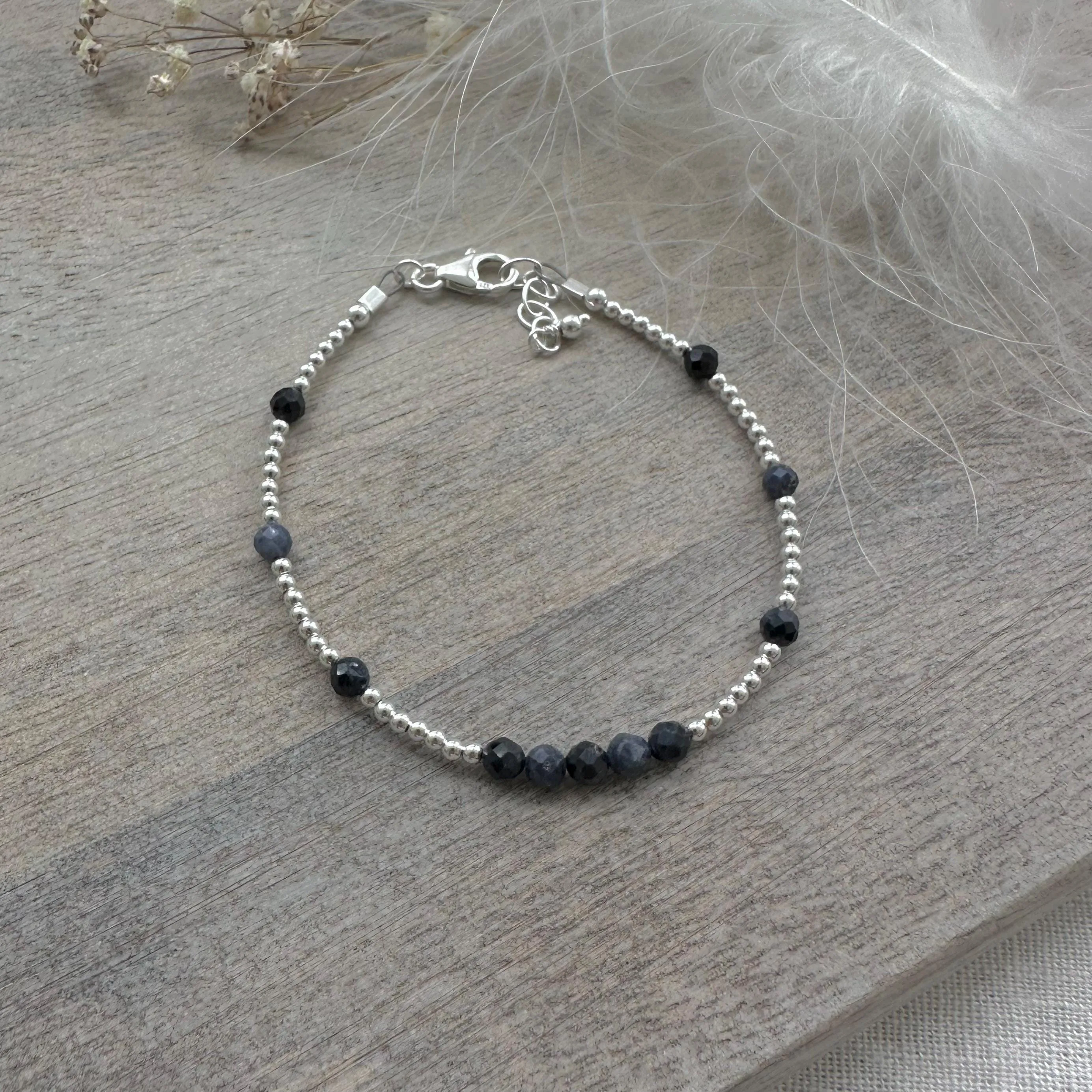 Dainty Blue Sapphire Bracelet in Sterling Silver, September Birthstone