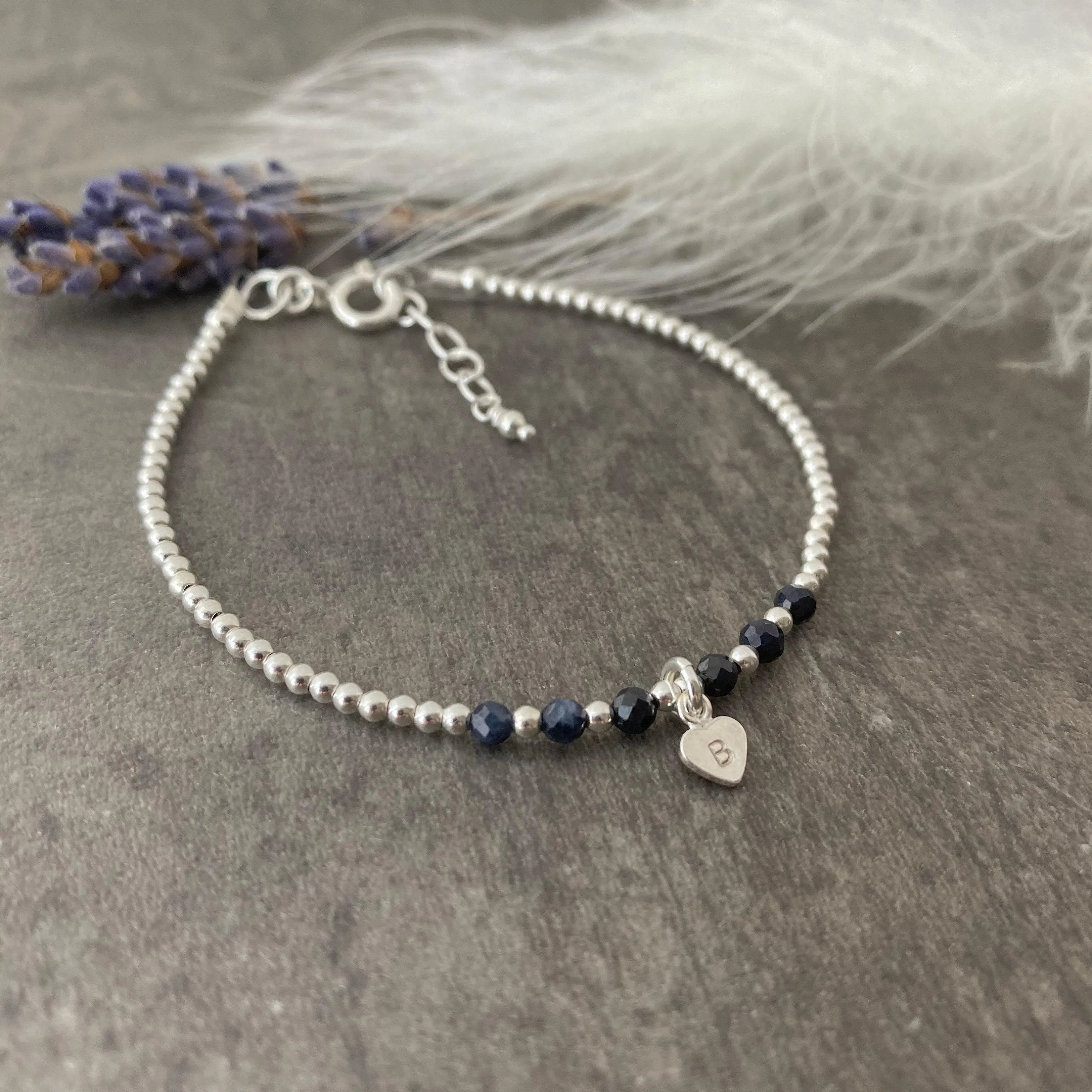 Dainty personalised Sapphire Bracelet, September Birthstone Jewellery in Sterling Silver