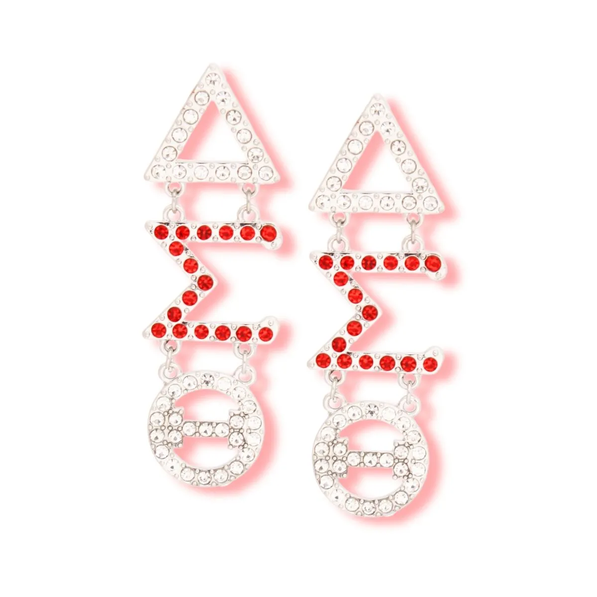Delta Sigma Theta / DST Dangle Red Delta Rhinestone Earrings