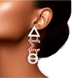 Delta Sigma Theta / DST Dangle Red Delta Rhinestone Earrings