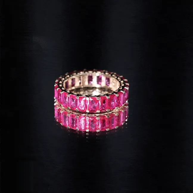 Emerald Cut Lab Grown Ruby Full Eternity Wide Band Ring