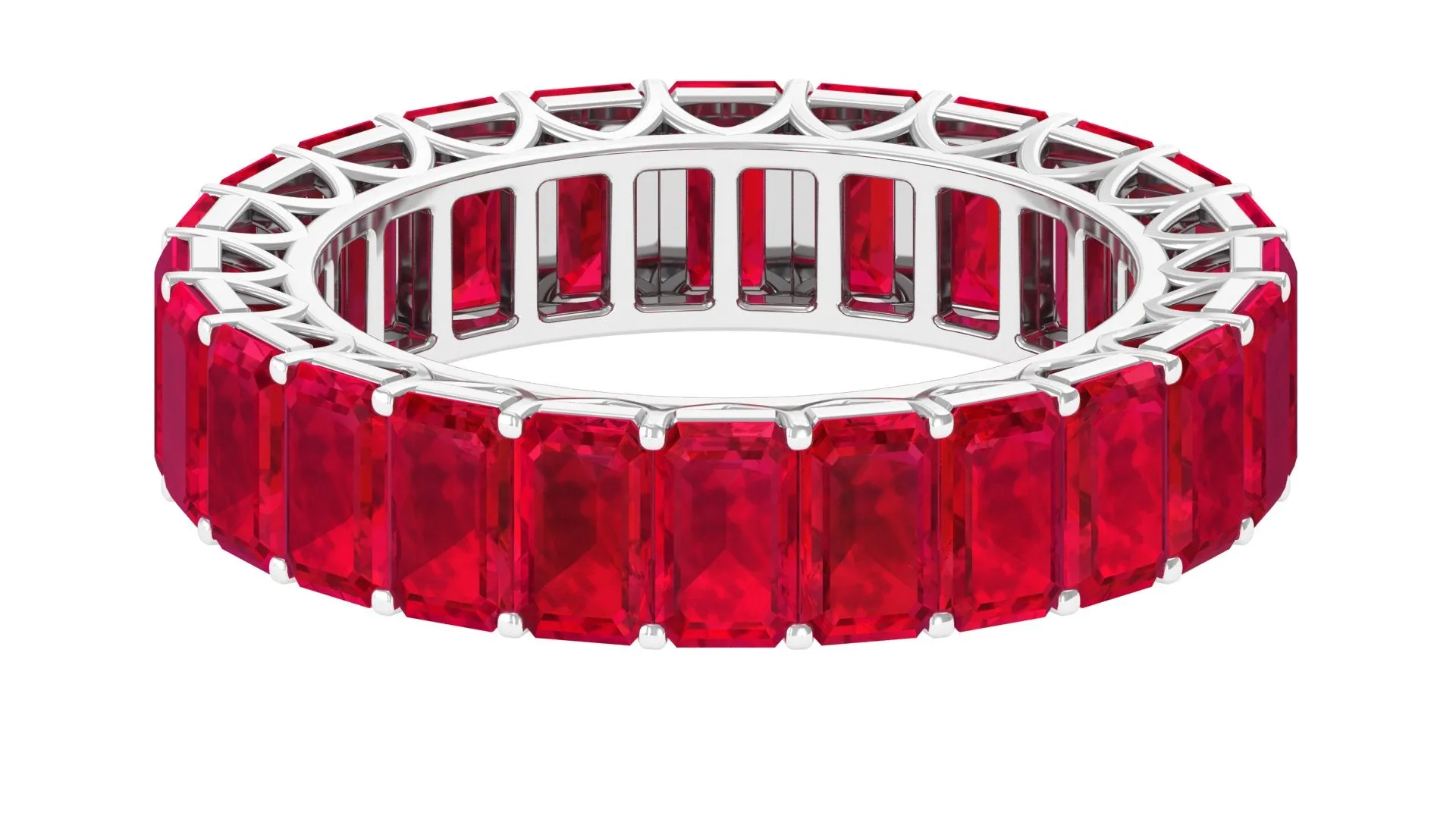 Emerald Cut Lab Grown Ruby Full Eternity Wide Band Ring