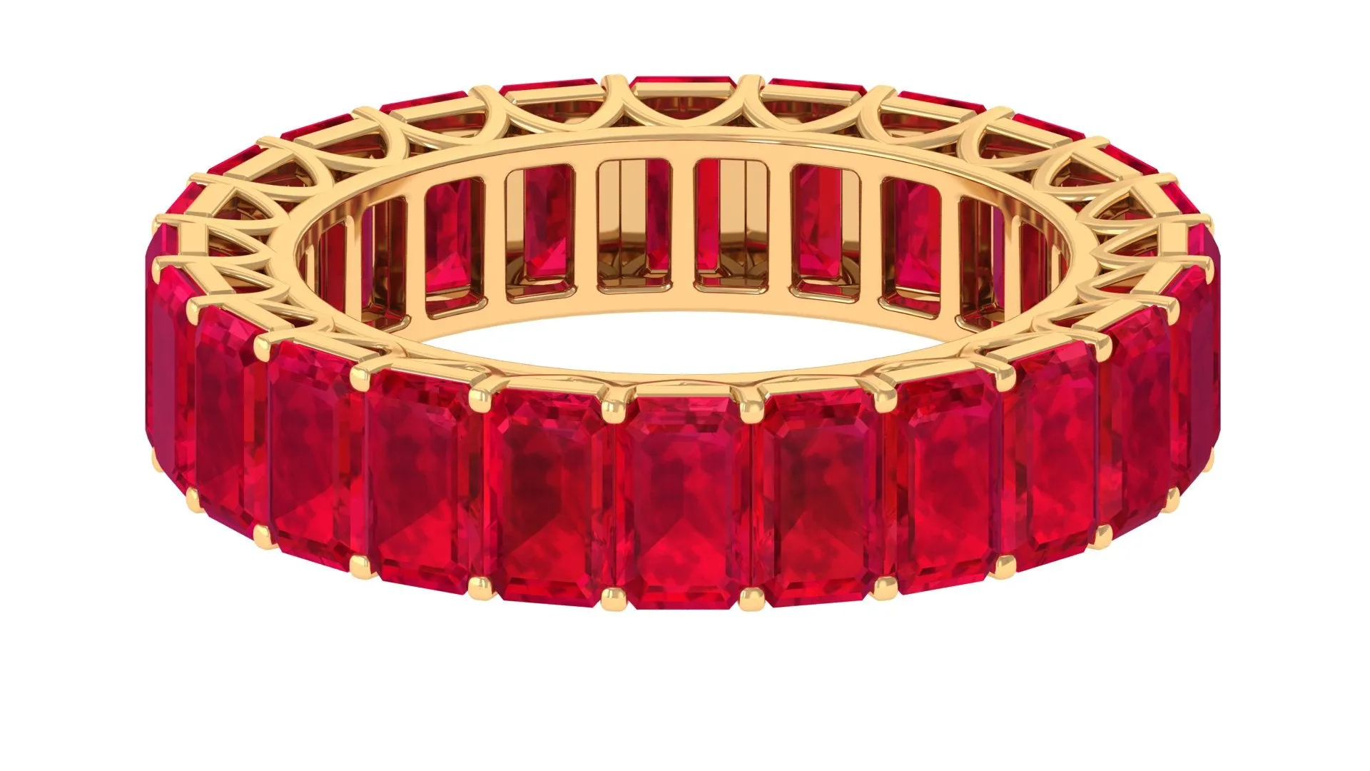 Emerald Cut Lab Grown Ruby Full Eternity Wide Band Ring