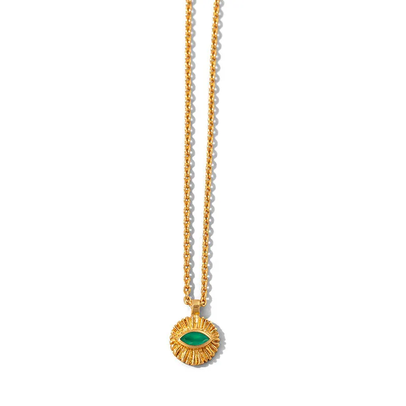 Evil Eye Amulet, Green Onyx, Gold